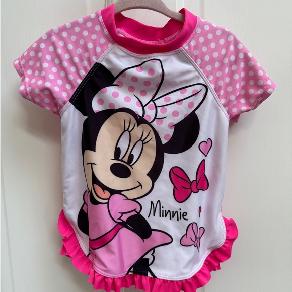 NWOT Disney Junior 3T Girls Minnie Mouse Pink Rashguard Swim Shirt Bathingsuit - Picture 1 of 4